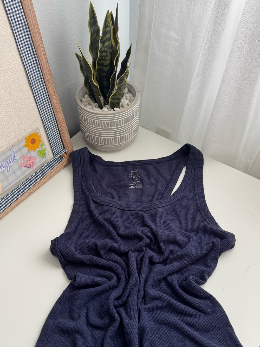 aerie Dark Navy Ribbed Scoop Tank